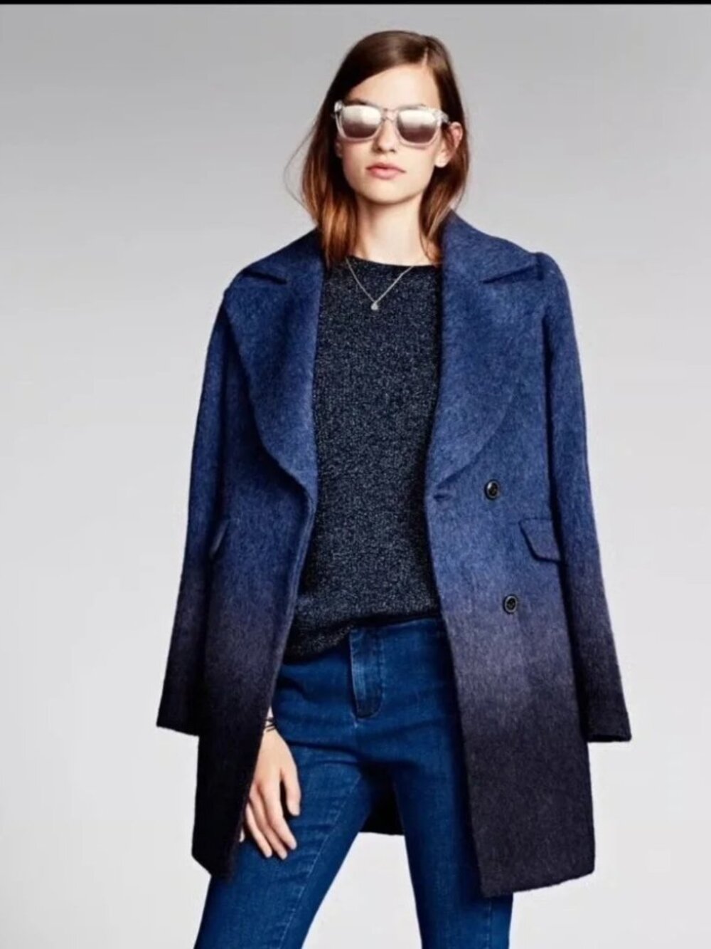 Banana Republic Wool/Mohair Blue Ombre Fade Jacket Coat XS